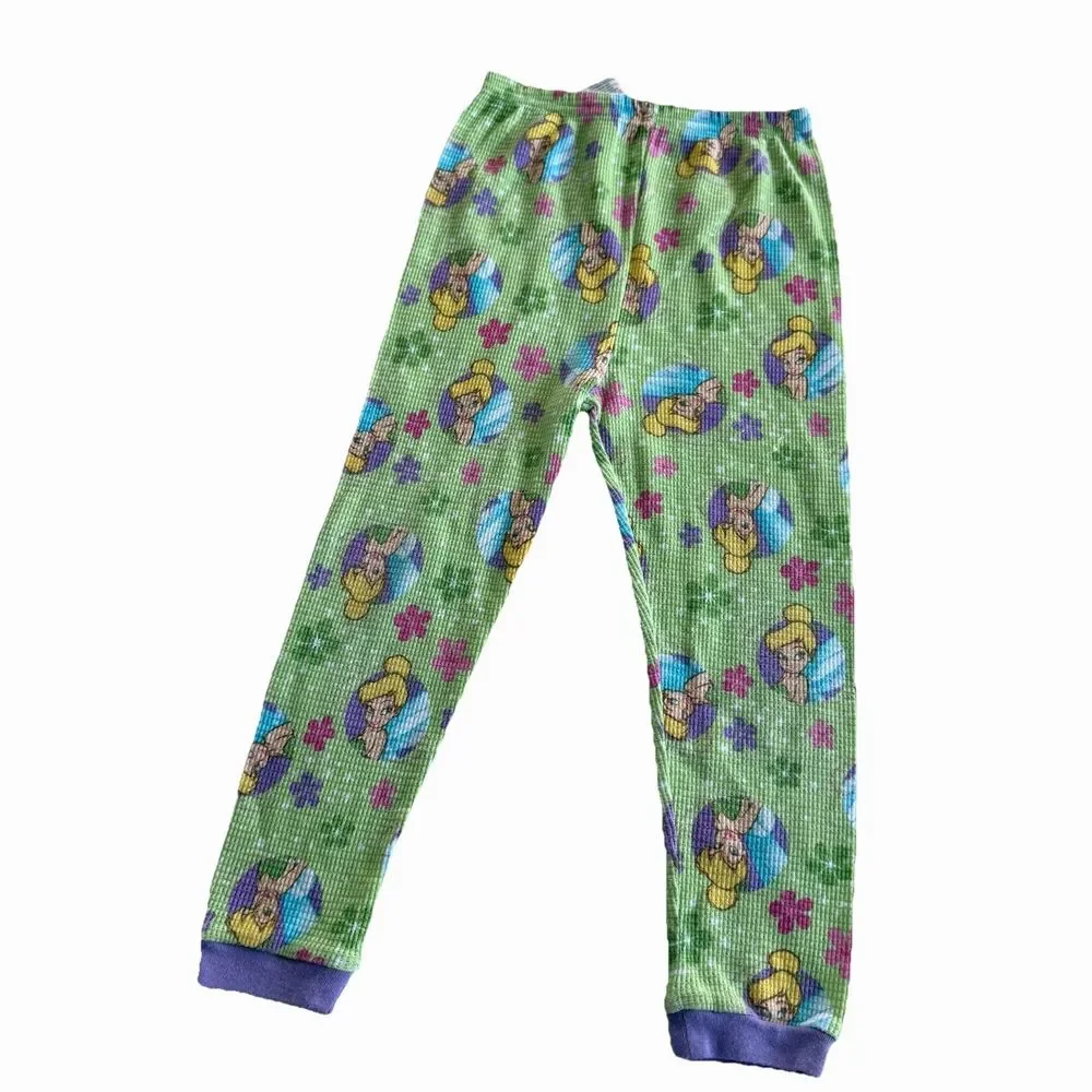 Vintage Y2K Girl's Disney Fairies Tinker Bell Thermal Pajama 2 Piece Set Sz 6